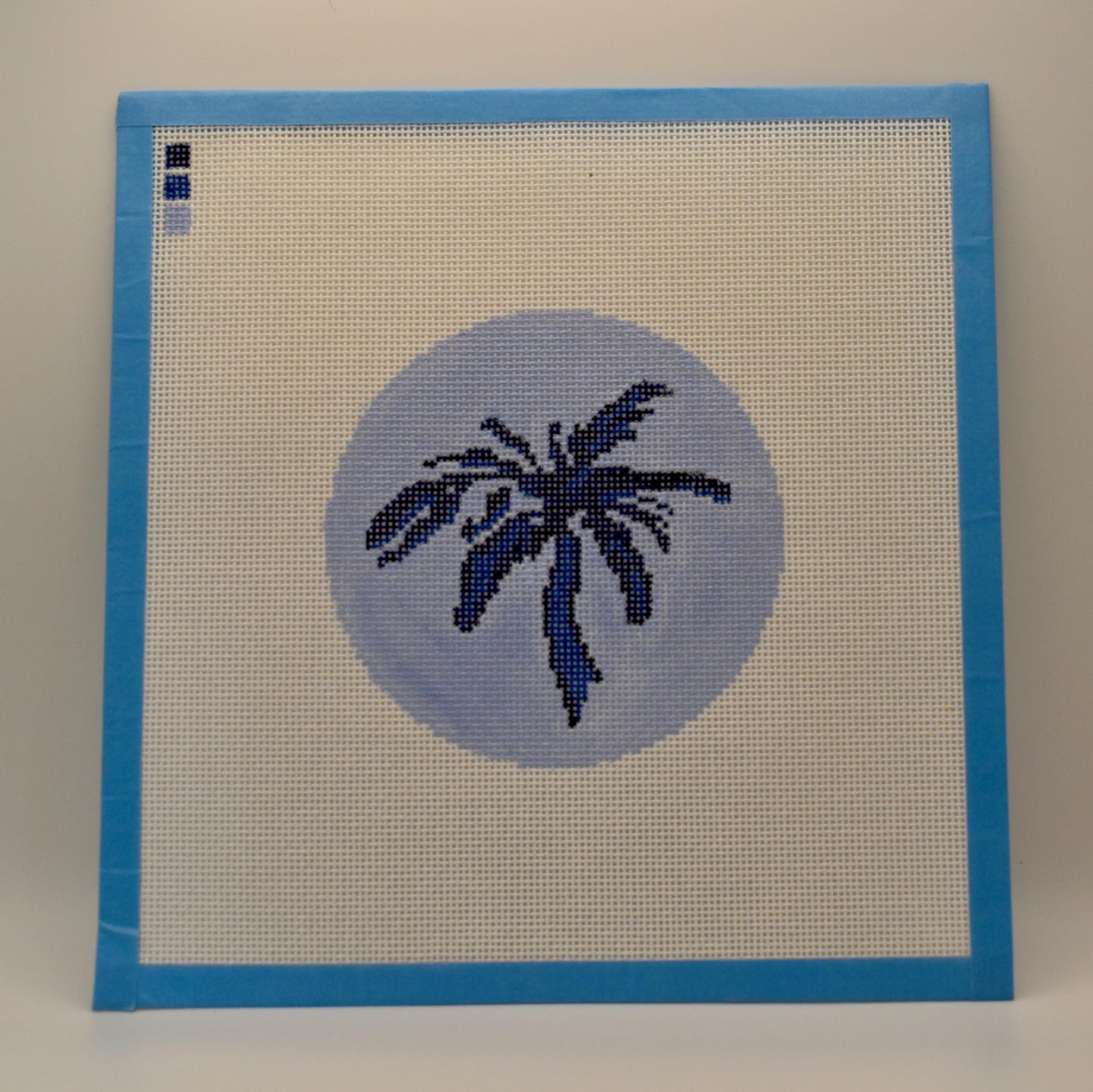 Blue Skies & Backsides - Digital Download – Palm Tree Needlepoint Chart (4" Round, 18 Mesh, DMC)
