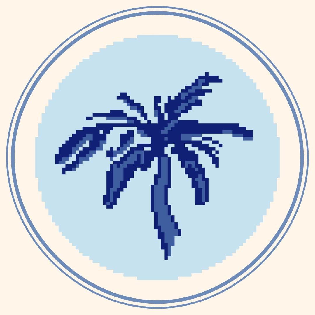 Blue Skies & Backsides – Palm Tree Needlepoint Canvas (4" Round, 18 Mesh, Optional Kit)