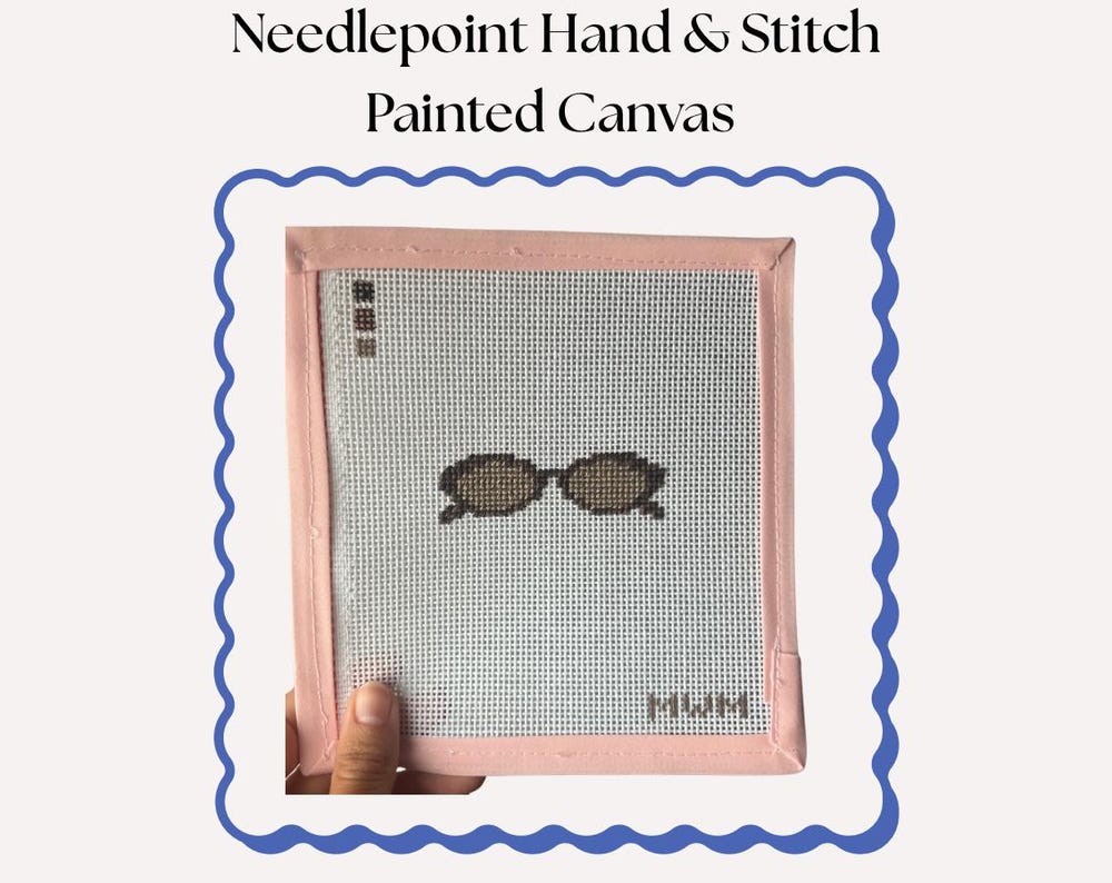 Mini Sunglasses Needlepoint Canvas - Hand Painted 13 Mesh, 3x1 Inch