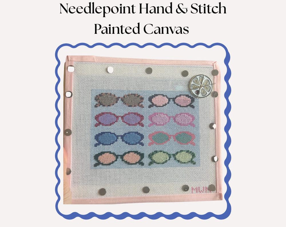 Retro Sunglasses Needlepoint Canvas: Hand-Painted 13 Mesh, 7x5 Design