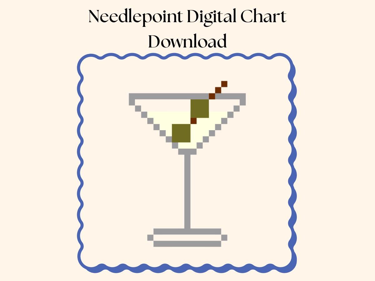 Mini Dirty Martini Needlepoint Pattern: Beginner Cocktail Design (Digital Download)
