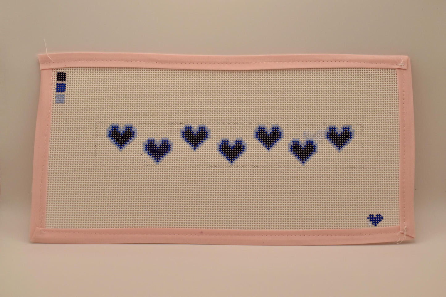 Blue Hearts Needlepoint Key Fob Chart: Valentine's Design (PDF Download, 9x1.5")
