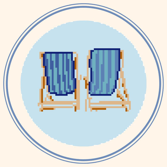 Beach Chairs Needlepoint Chart – Coastal Blue, Summer Stitch (Digital Download)