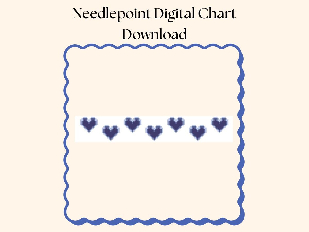 Blue Hearts Needlepoint Key Fob Chart: Valentine's Design (PDF Download, 9x1.5")