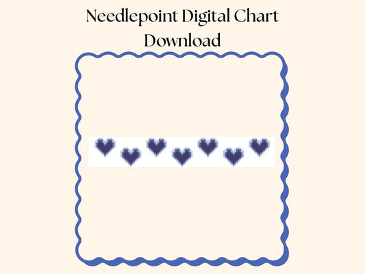 Blue Hearts Needlepoint Key Fob Chart: Valentine's Design (PDF Download, 9x1.5")