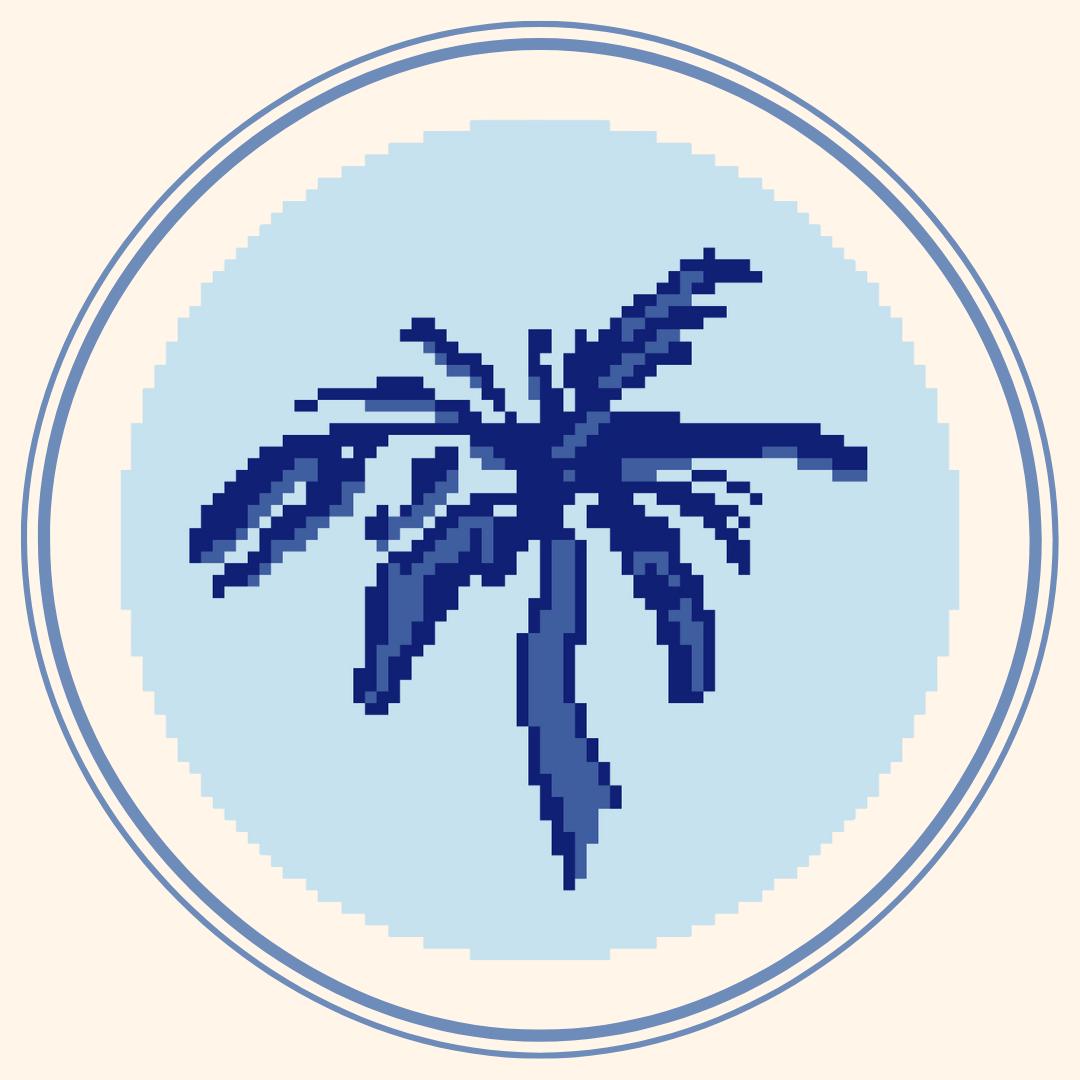Blue Skies & Backsides - Digital Download – Palm Tree Needlepoint Chart (4" Round, 18 Mesh, DMC)