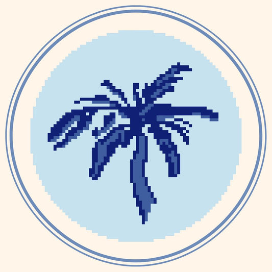 Blue Skies & Backsides - Digital Download – Palm Tree Needlepoint Chart (4" Round, 18 Mesh, DMC)
