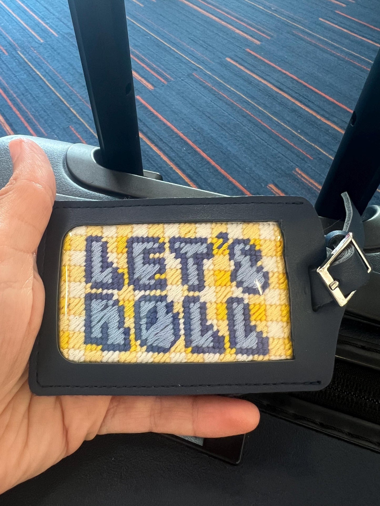Retro Luggage Tag 13 Mesh Needlepoint Chart: Let's Roll PDF Pattern (3.3x2)