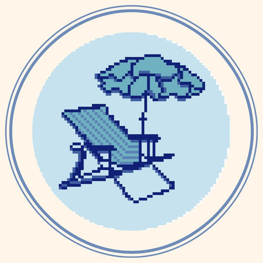 Beach Chair Needlepoint Chart: Blue Skies Series (4" Round, 18 Mesh) (Digital Download)