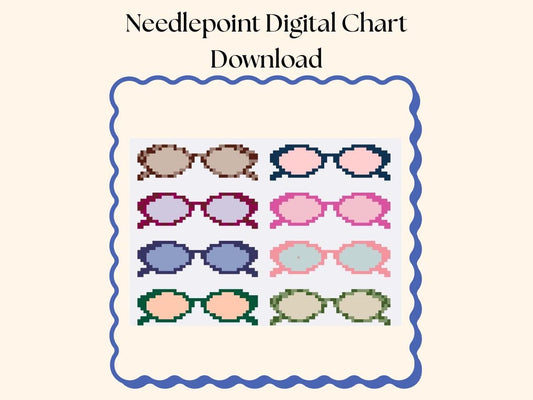 Retro Sunglasses 13 Mesh Needlepoint Chart: Colorful Pop Art Design (PDF Download, 7x5")