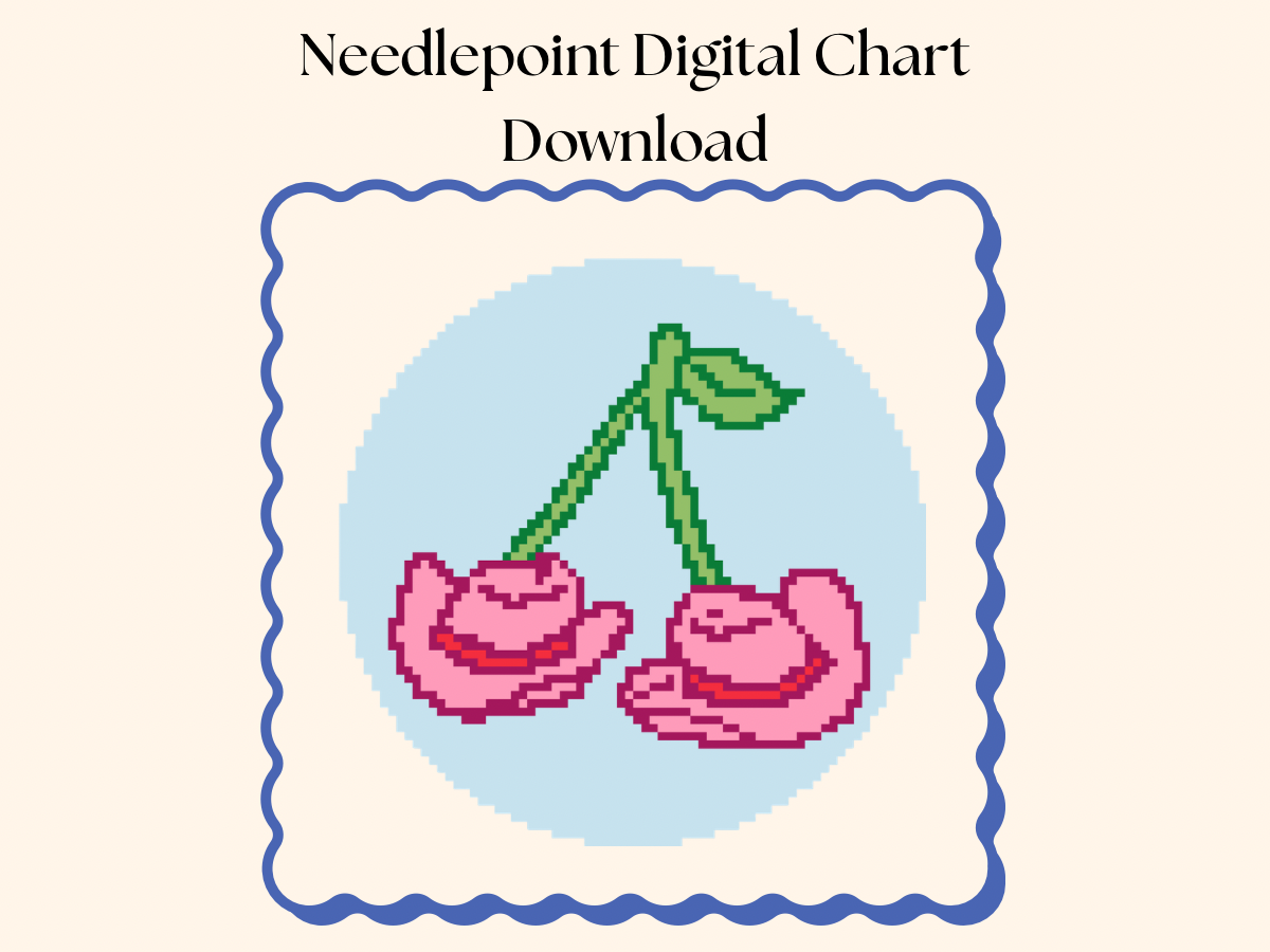 Pink Cowboy Hat Cherries Needlepoint Chart