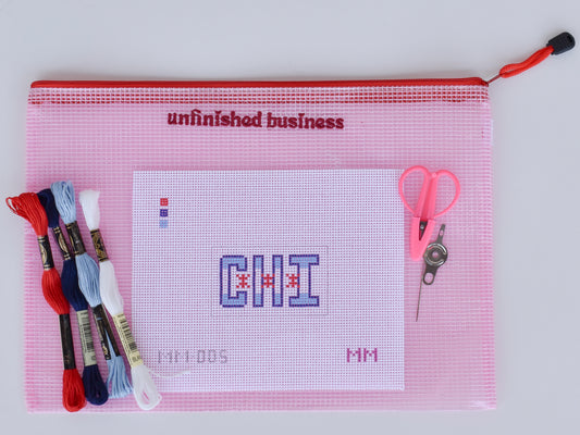 Chicago Flag Luggage Tag Beginner Needlepoint Kit