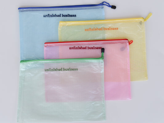 Unfinished Business Large Project Bag – Transparent Mesh Zipper Pouch