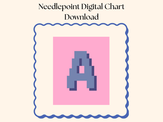 Monogram Luggage Tag Needlepoint Digital Chart: Complete Alphabet, Arial Font With Shadow