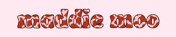 Text 'maddie moo' in a decorative font on a pink background