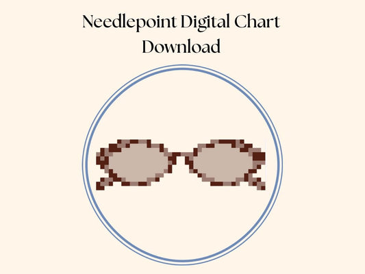 Mini Sunglasses Needlepoint Chart Digital Download – 13 Mesh Pattern with DMC Thread Color Guide, 3x1 Inch DIY Bag Charm or Patch