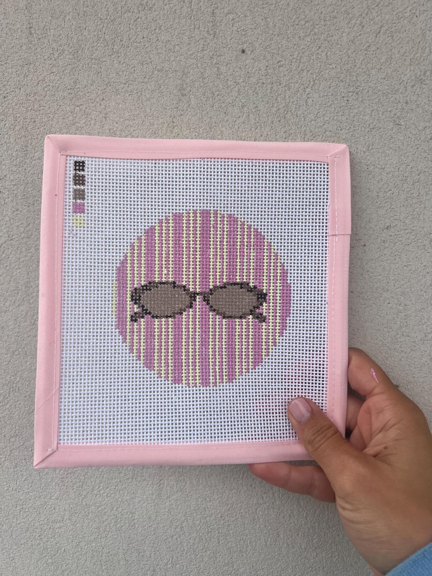 Sunglasses Needlepoint Chart – Pink Stripes, 4" Round (Digital Download)