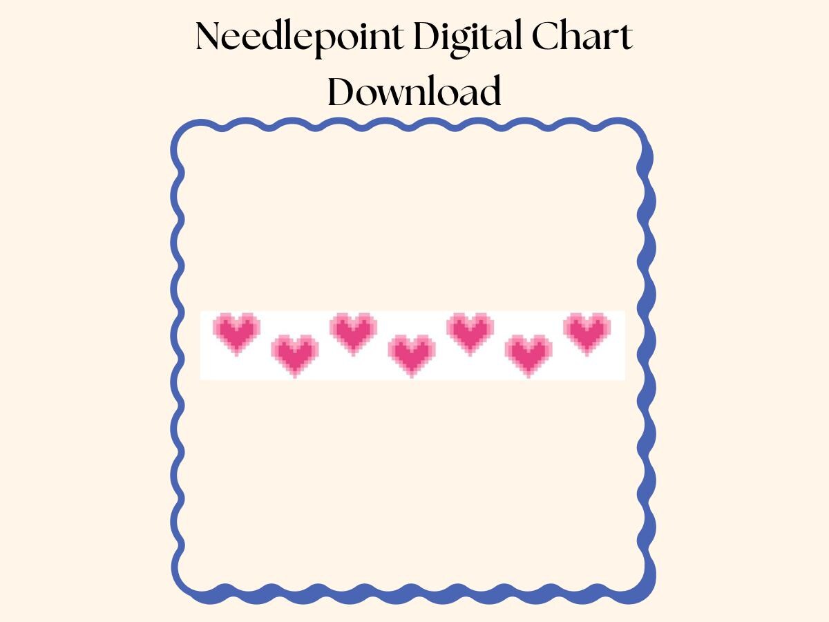 Pink Hearts Needlepoint Key Fob Chart: Valentine's Design (PDF Download, 13 Mesh, 9x1.5")