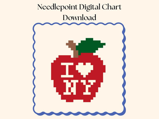 I Heart NY Needlepoint Chart | Digital Download for 13 Mesh | Beginner Big Apple Design | Mini NYC Needlepoint Pattern for Bag Patch