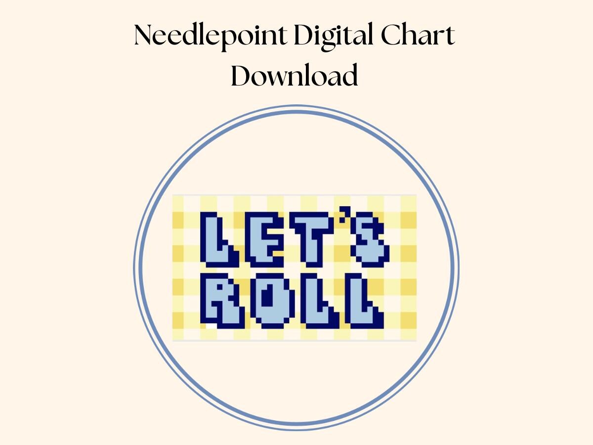 Retro Luggage Tag 13 Mesh Needlepoint Chart: Let's Roll PDF Pattern (3.3x2)