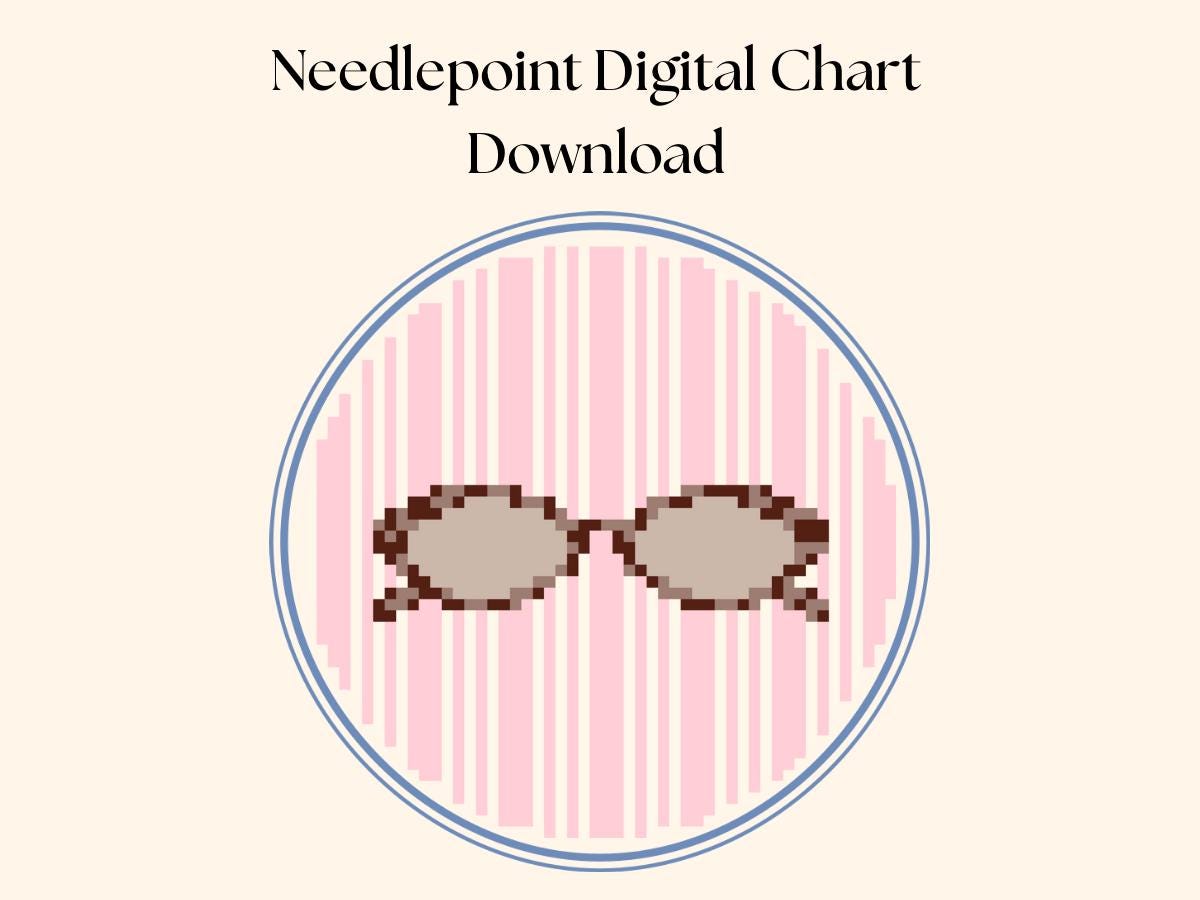 Sunglasses Needlepoint Chart – Pink Stripes, 4" Round (Digital Download)