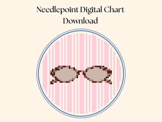 Sunglasses Needlepoint Chart – Pink Stripes, 4" Round (Digital Download)