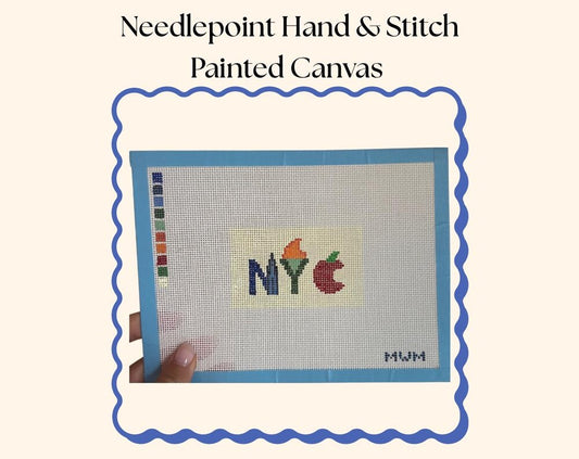 Hand Painted NYC Needlepoint Canvas: Beginner Luggage Tag, Bag Patch