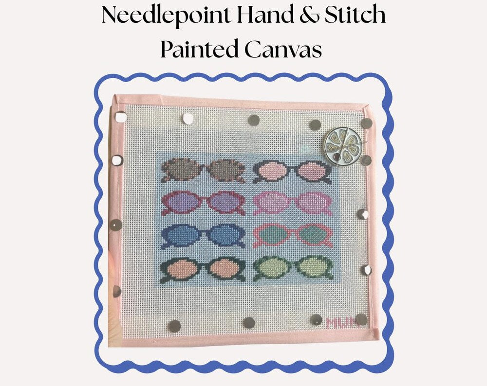 Retro Sunglasses Needlepoint Canvas: Hand-Painted 13 Mesh, 7x5 Design